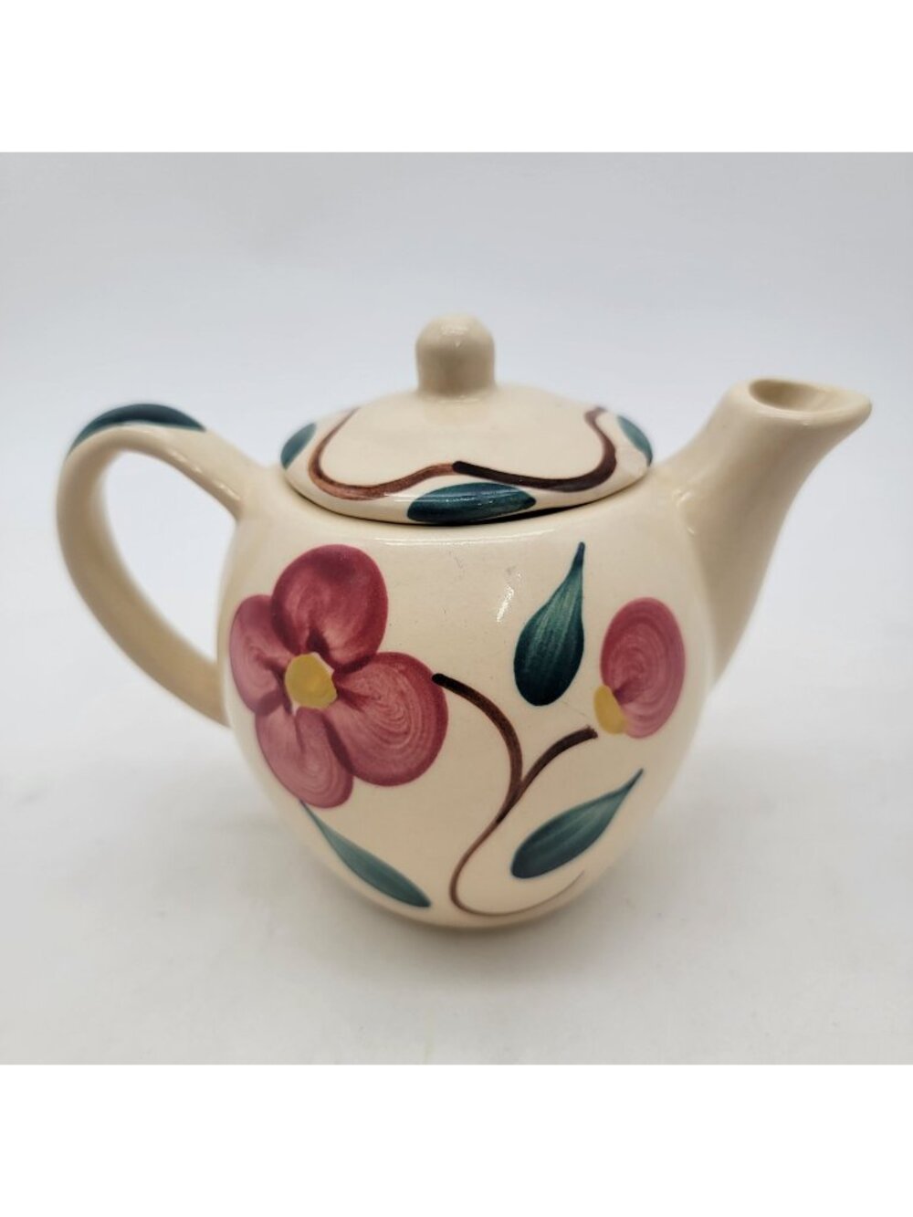 Vintage 1940s Purinton Pottery Teapot w/ Hand-Painted Floral Design- Collectible